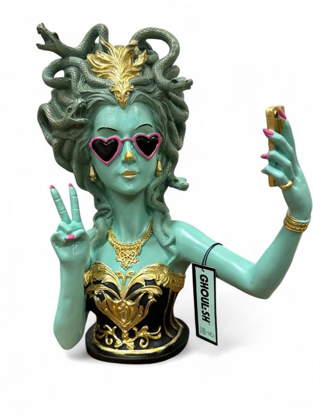 Ghoulish Medusa Bust Taking Selfie Halloween Decor